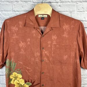 Tommy Bahama Men 100% Silk Jacquard‎ Tree Floral Aloha Hawaiian Shirt Size Large